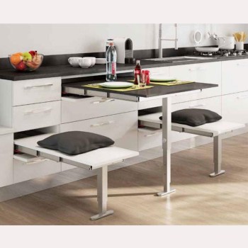 TAULA/SEIENT EXTRAÏBLE T-BENCH 450X385-410X120mm INOX/BLANC